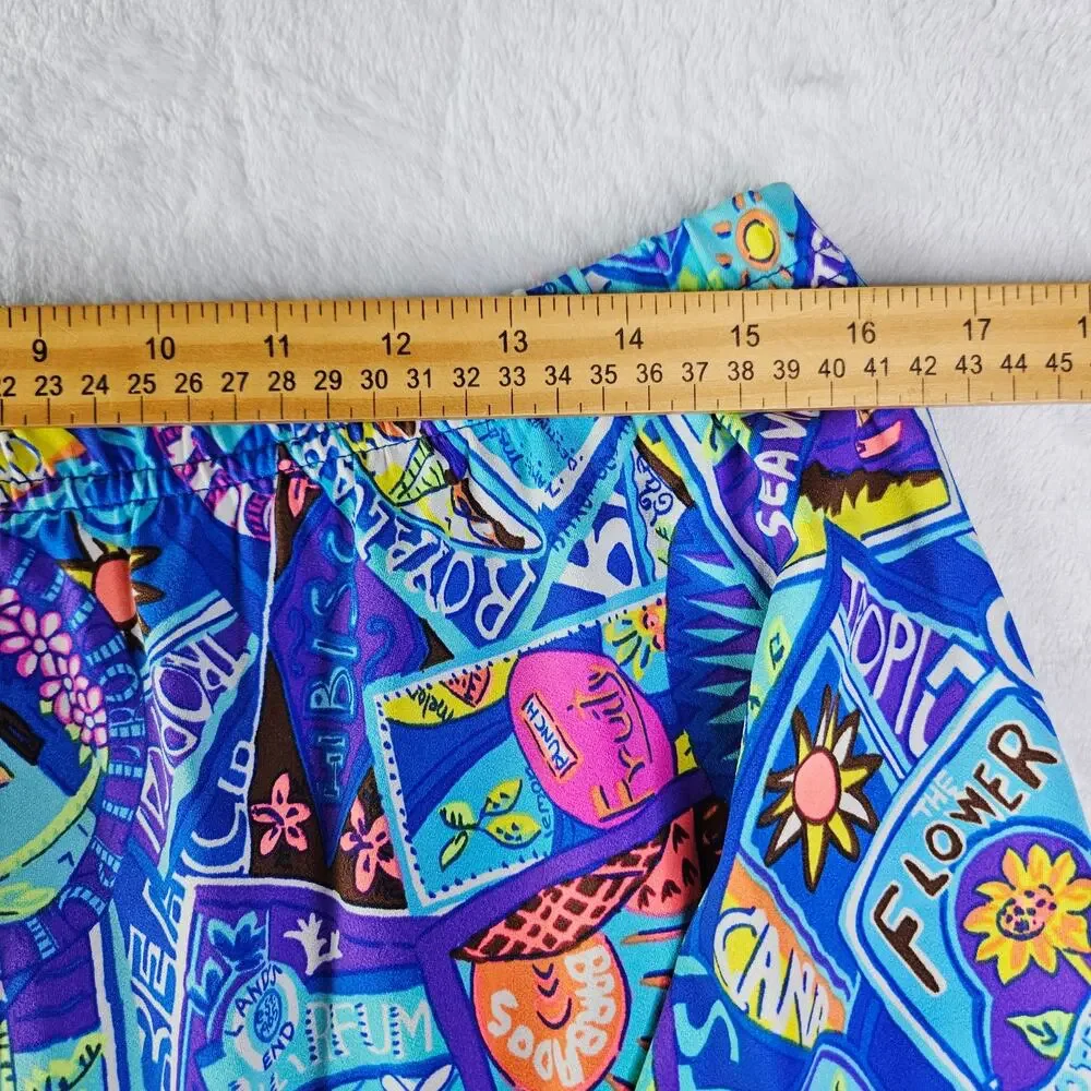 Vintage Lands End Travel Shorts Loose Fitting Blue Destination print Size XL